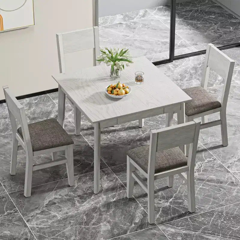 Set da pranzo VECELO stile rustico da 5 pezzi per 4 persone, tavolo quadrato in legno di gomma e 4 sedie da pranzo imbottite, grigio