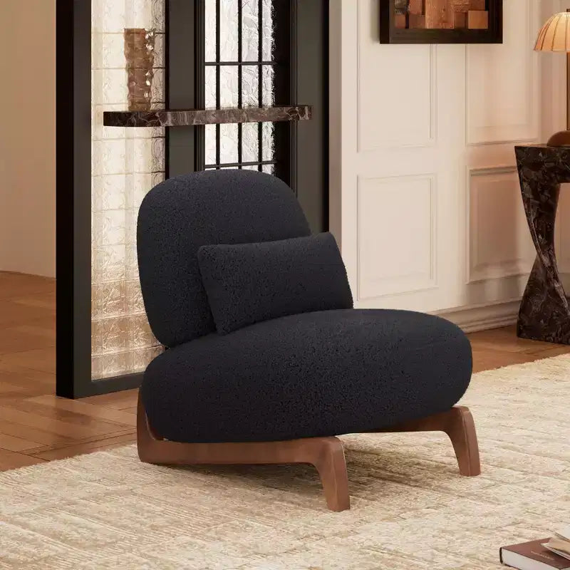 Moderne bankstel van boucléstof - 1 bank en 2 stoelen met slanke houten poten voor de woonkamer of het thuiskantoor - Morden Fort
