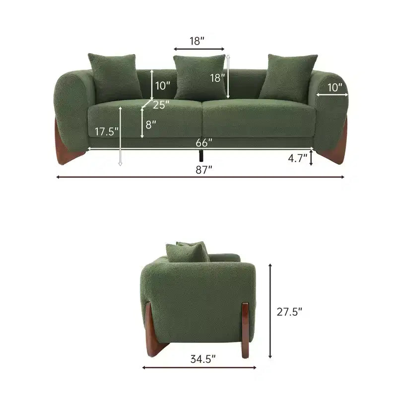 Moderne bankstel van boucléstof - 1 bank en 2 stoelen met slanke houten poten voor de woonkamer of het thuiskantoor - Morden Fort