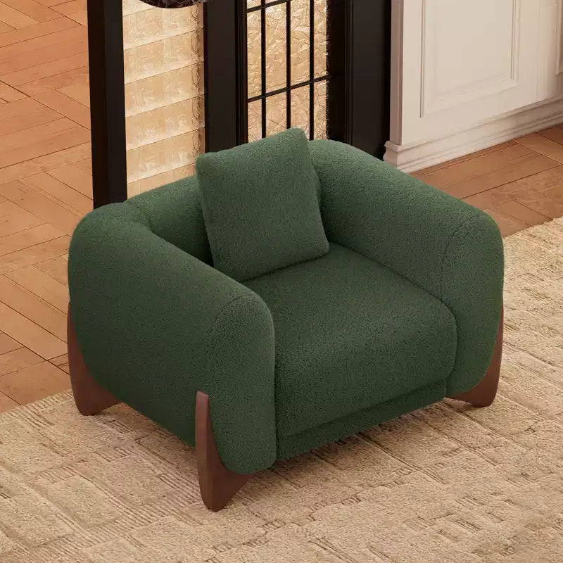 Moderne bankstel van boucléstof - 1 bank en 2 stoelen met slanke houten poten voor de woonkamer of het thuiskantoor - Morden Fort