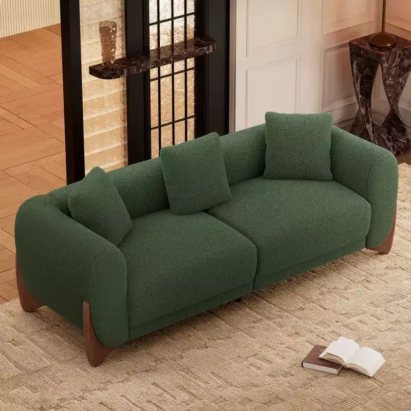 Moderne bankstel van boucléstof - 1 bank en 2 stoelen met slanke houten poten voor de woonkamer of het thuiskantoor - Morden Fort