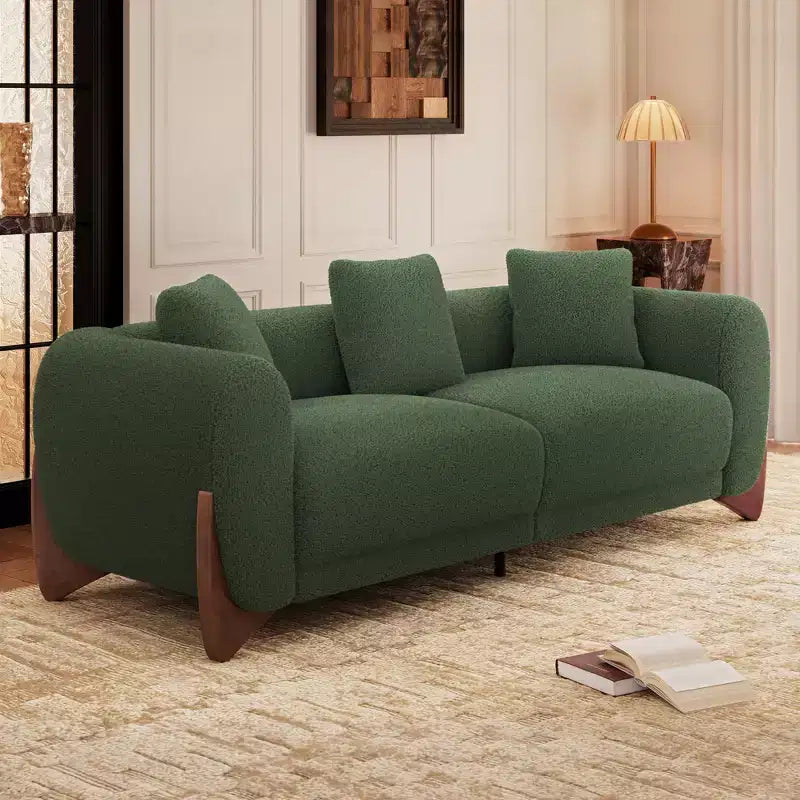 Moderne bankstel van boucléstof - 1 bank en 2 stoelen met slanke houten poten voor de woonkamer of het thuiskantoor - Morden Fort