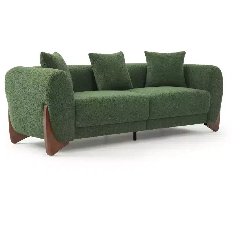 Moderne bankstel van boucléstof - 1 bank en 2 stoelen met slanke houten poten voor de woonkamer of het thuiskantoor - Morden Fort