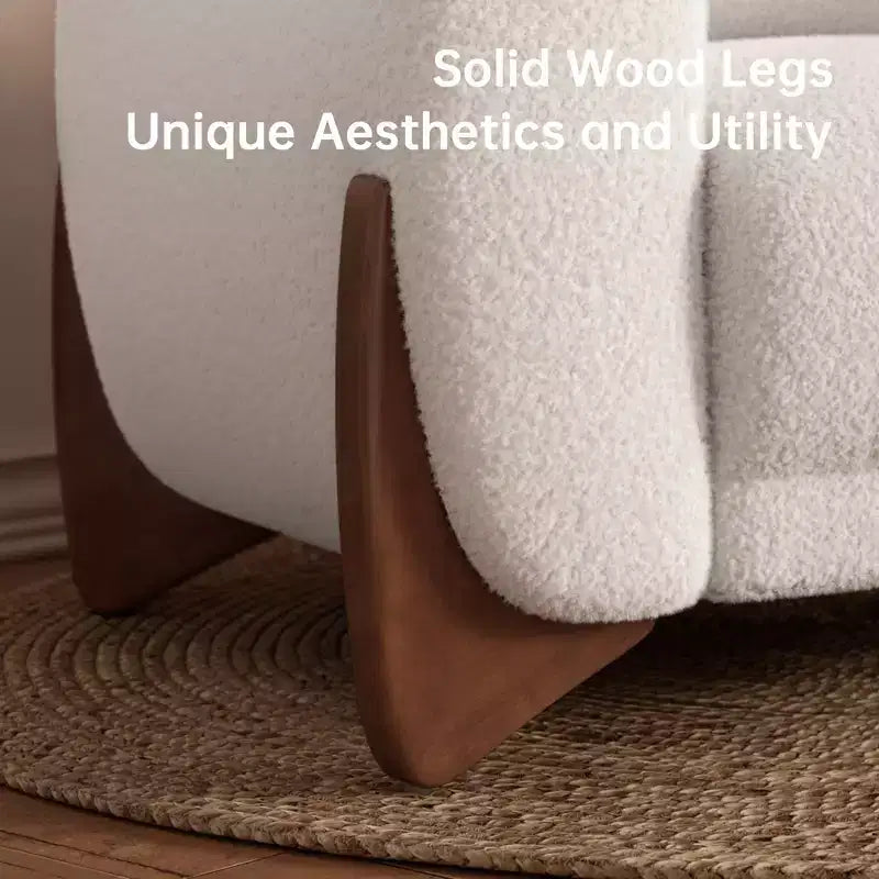 Moderne bankstel van boucléstof - 1 bank en 2 stoelen met slanke houten poten voor de woonkamer of het thuiskantoor - Morden Fort