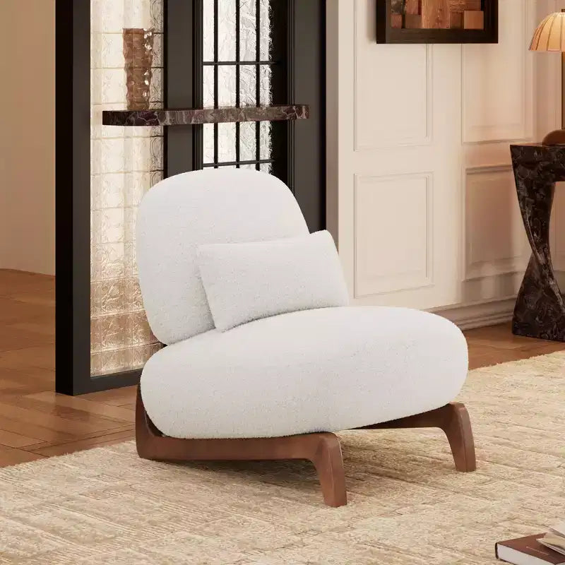 Moderne bankstel van boucléstof - 1 bank en 2 stoelen met slanke houten poten voor de woonkamer of het thuiskantoor - Morden Fort