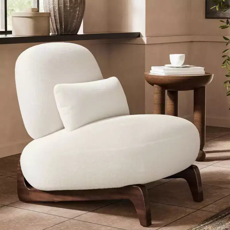 Moderne bankstel van boucléstof - 1 bank en 2 stoelen met slanke houten poten voor de woonkamer of het thuiskantoor - Morden Fort