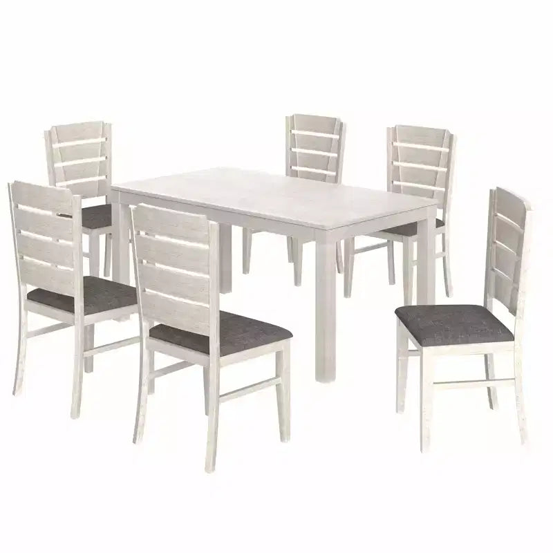 Set da tavolo da pranzo VECELO da 7 pezzi in stile rustico per 6 persone, tavolo in legno di caucciù con 6 sedie da pranzo imbottite, grigio