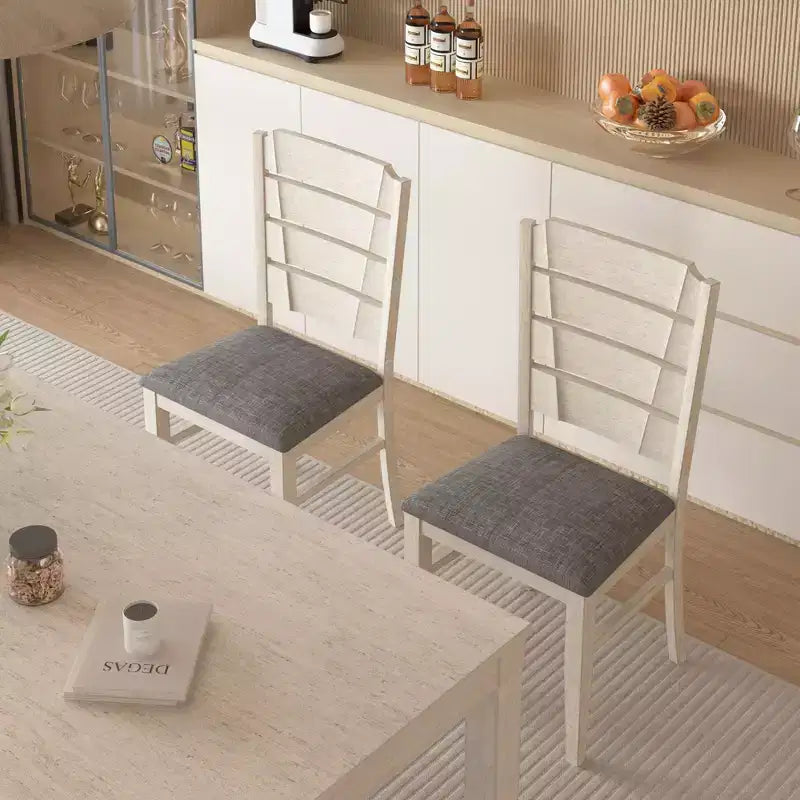 Set da tavolo da pranzo VECELO da 7 pezzi in stile rustico per 6 persone, tavolo in legno di caucciù con 6 sedie da pranzo imbottite, grigio