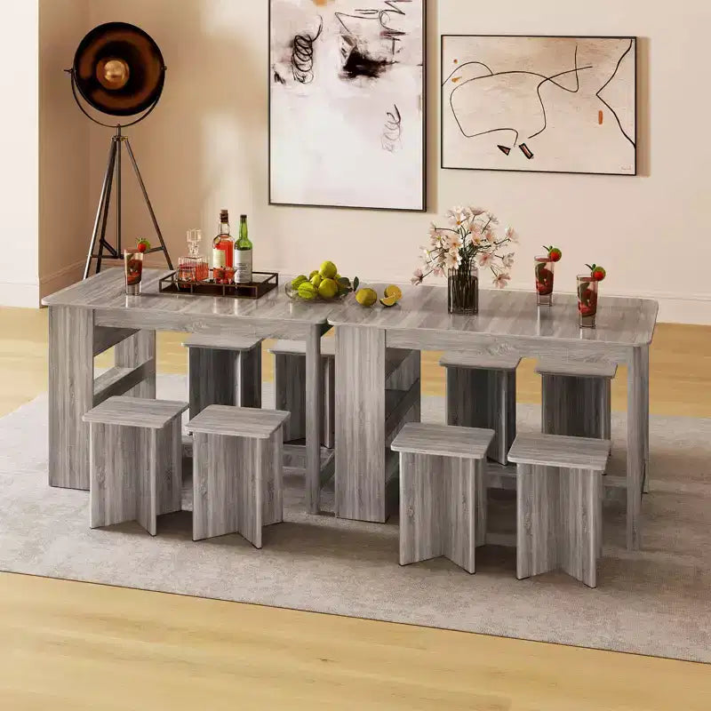 Set tavolo da pranzo Costway 5 pezzi con ripiano portaoggetti, tavolo da cucina rettangolare con 4 sgabelli Beige/Grigio