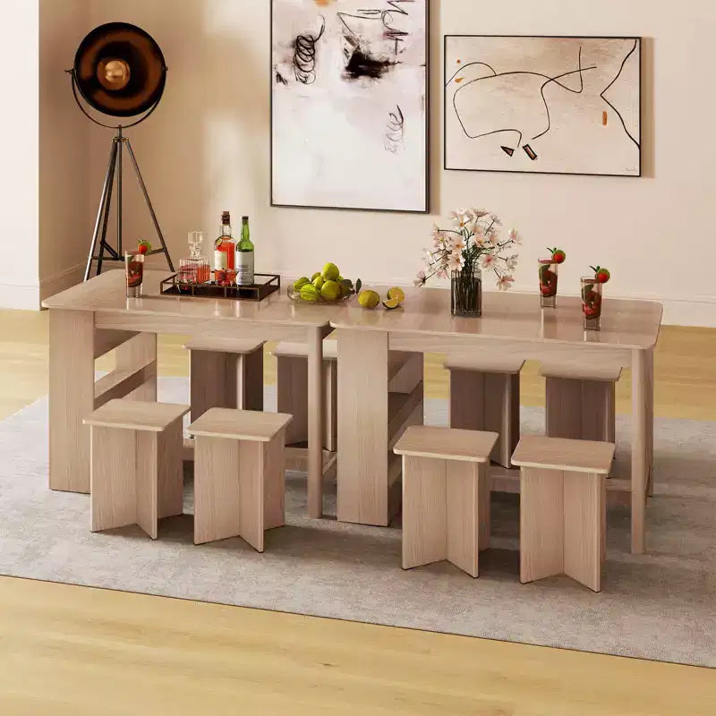 Set tavolo da pranzo Costway 5 pezzi con ripiano portaoggetti, tavolo da cucina rettangolare con 4 sgabelli Beige/Grigio