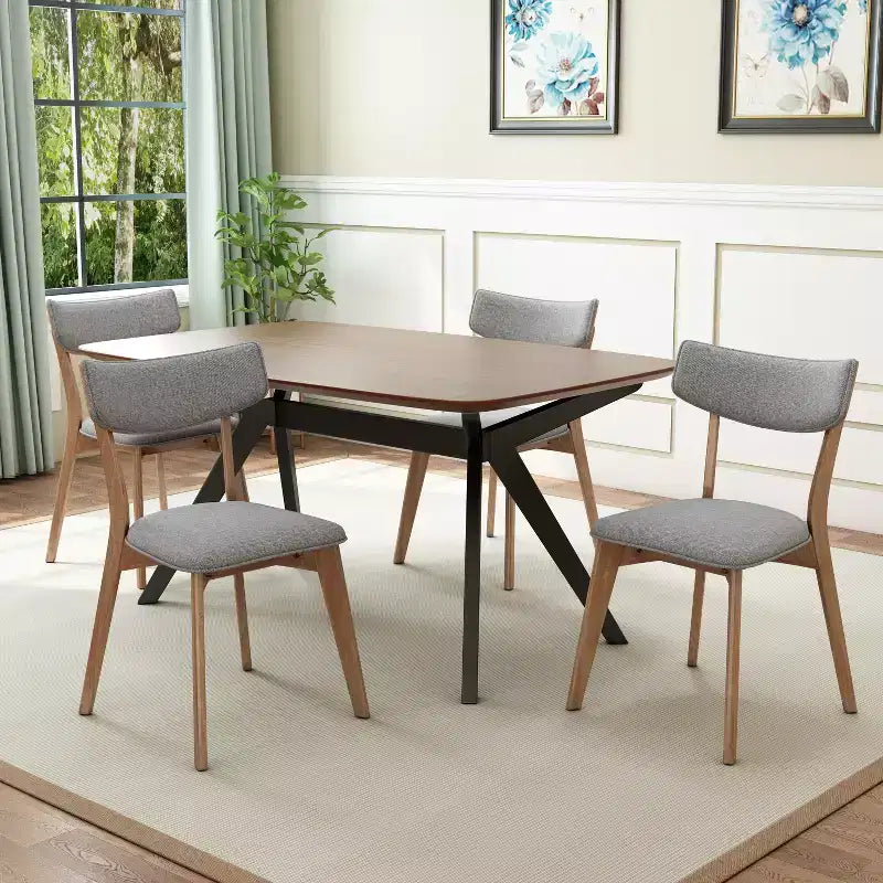 Christopher Knight Home Lara 5 Piece Mid-Century Modern Rubberwood Upholstered Dining Set