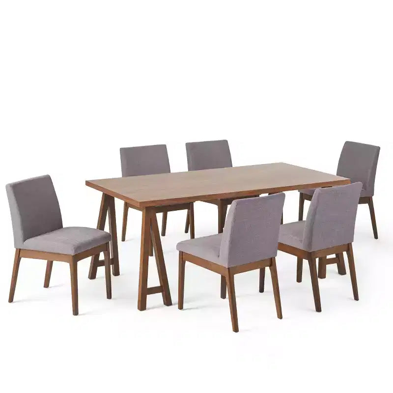 Christopher Knight Home Kwame Set da Pranzo 7 Pezzi in Legno Rivestito in Tessuto Stile Moderno Metà Secolo
