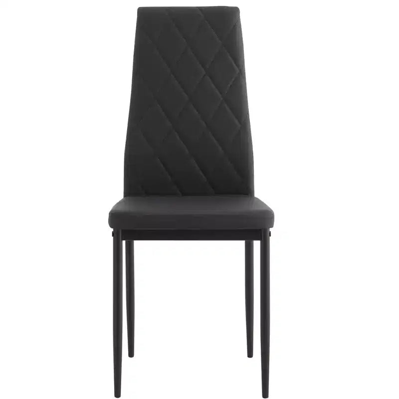 Set da pranzo da 5/7 pezzi con sedie in PU e tavolo da pranzo in vetro temperato, nero-ModernLuxe
