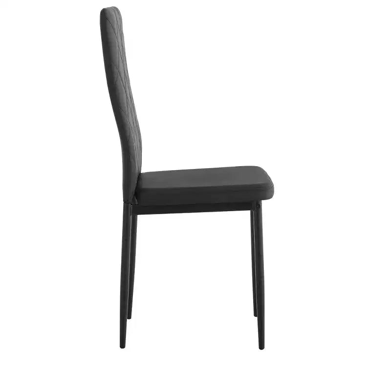 Set da pranzo da 5/7 pezzi con sedie in PU e tavolo da pranzo in vetro temperato, nero-ModernLuxe