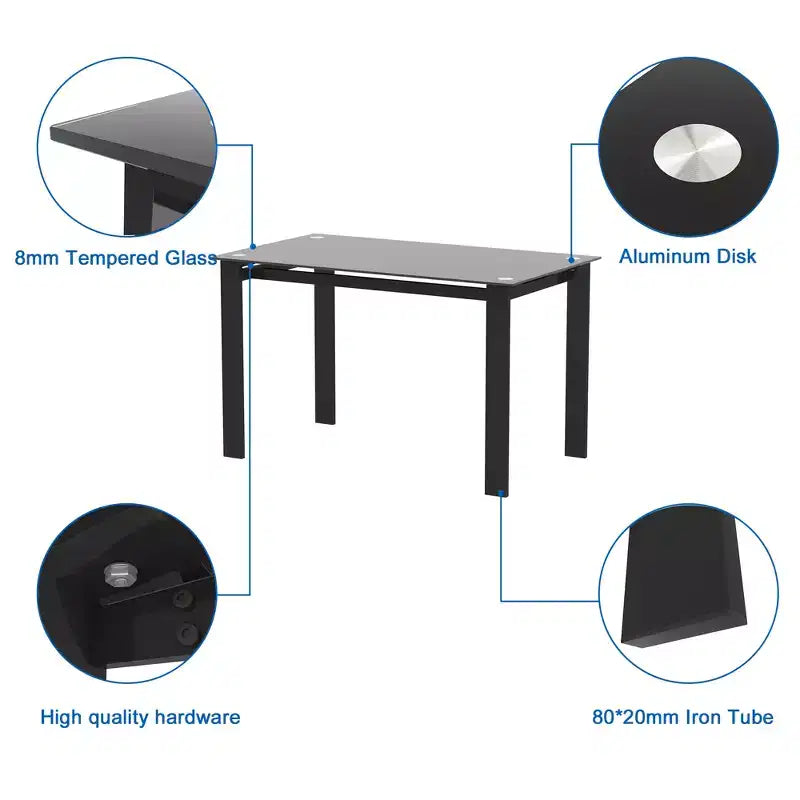 Set da pranzo da 5/7 pezzi con sedie in PU e tavolo da pranzo in vetro temperato, nero-ModernLuxe