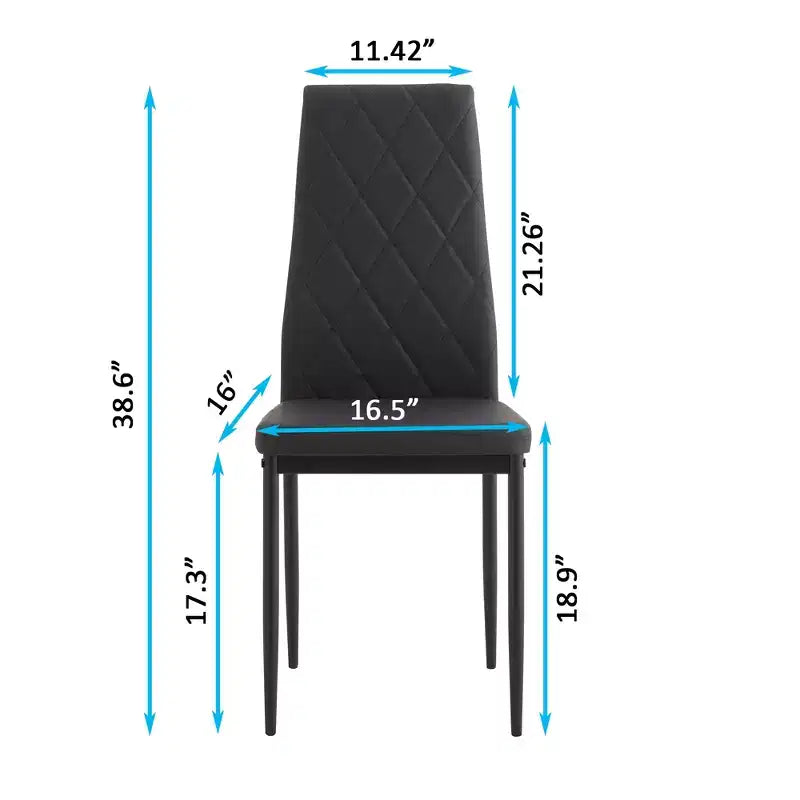 Set da pranzo da 5/7 pezzi con sedie in PU e tavolo da pranzo in vetro temperato, nero-ModernLuxe