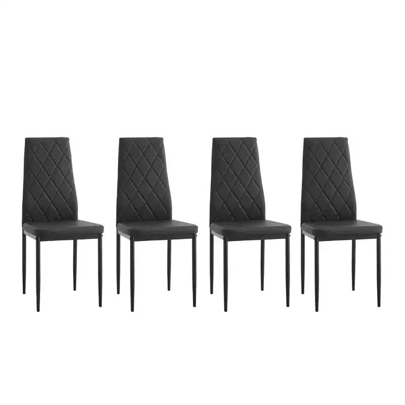 Set da pranzo da 5/7 pezzi con sedie in PU e tavolo da pranzo in vetro temperato, nero-ModernLuxe