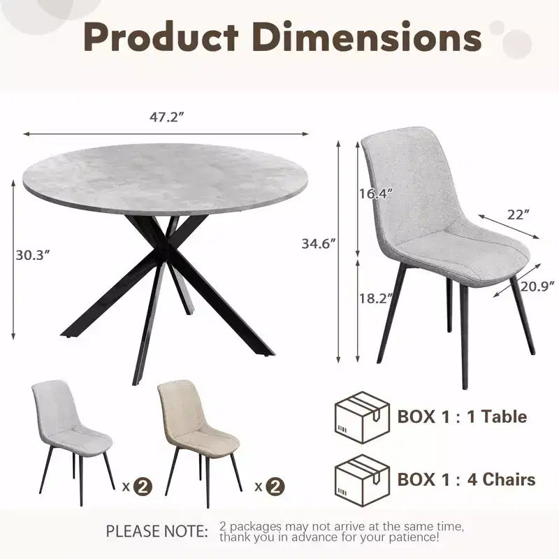 Set da tavolo da pranzo rotondo EROMMY 47.2, tavolo da cucina moderno con 4 sedie
