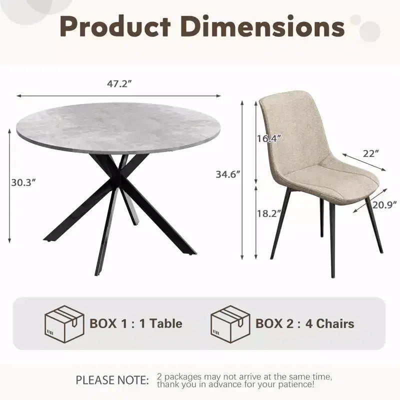 Set da tavolo da pranzo rotondo EROMMY 47.2, tavolo da cucina moderno con 4 sedie