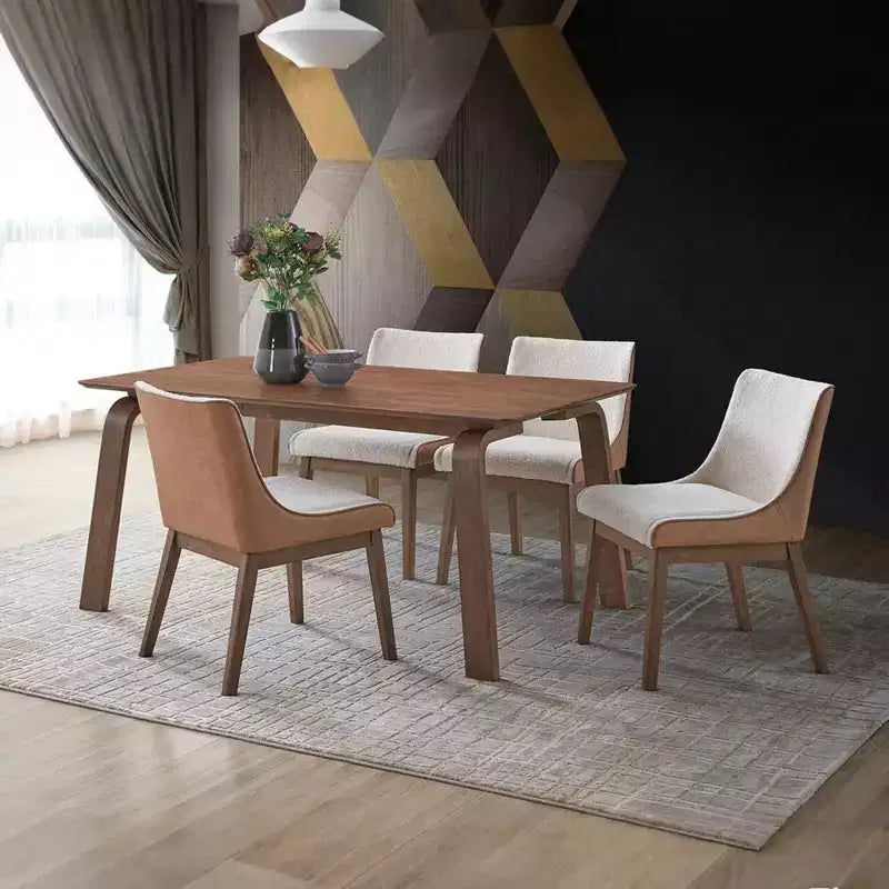 GDFStudio Tony 5 Piece Boucle Upholstered Rubber Wood Dining Set