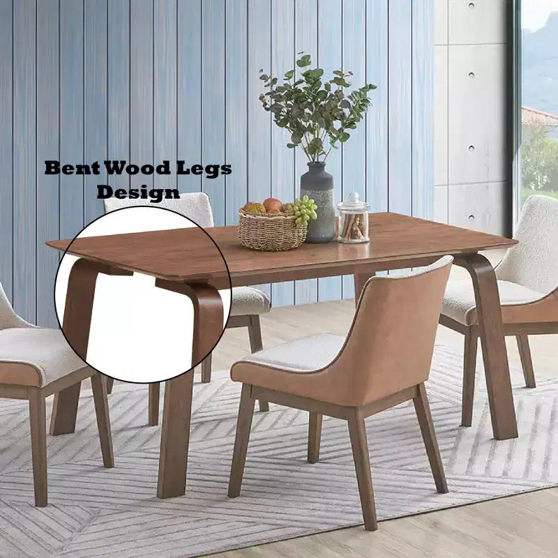 GDFStudio Tony Set da Pranzo 5 Pezzi in Legno di Caucciù con Rivestimento Bouclé