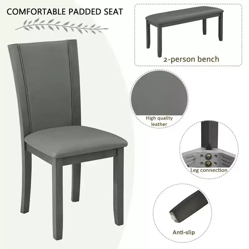 Set da Pranzo da 6 Pezzi con Panca e Sedie, Set da Tavolo da Pranzo in Legno per 6 Persone, Set da Tavolo da Pranzo Moderno per 6 Persone per Sala da Pranzo, Cucina