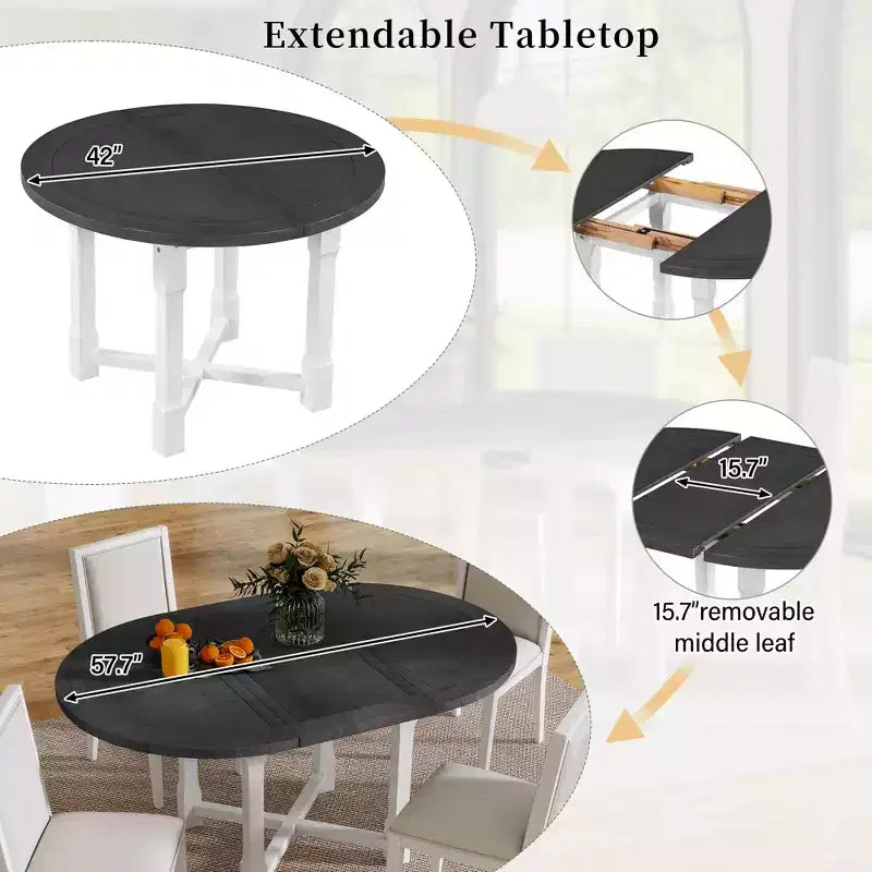 Set da pranzo allungabile Whisen da 5 pezzi per 4 persone, tavolo da pranzo rotondo per 4 persone con sedie imbottite