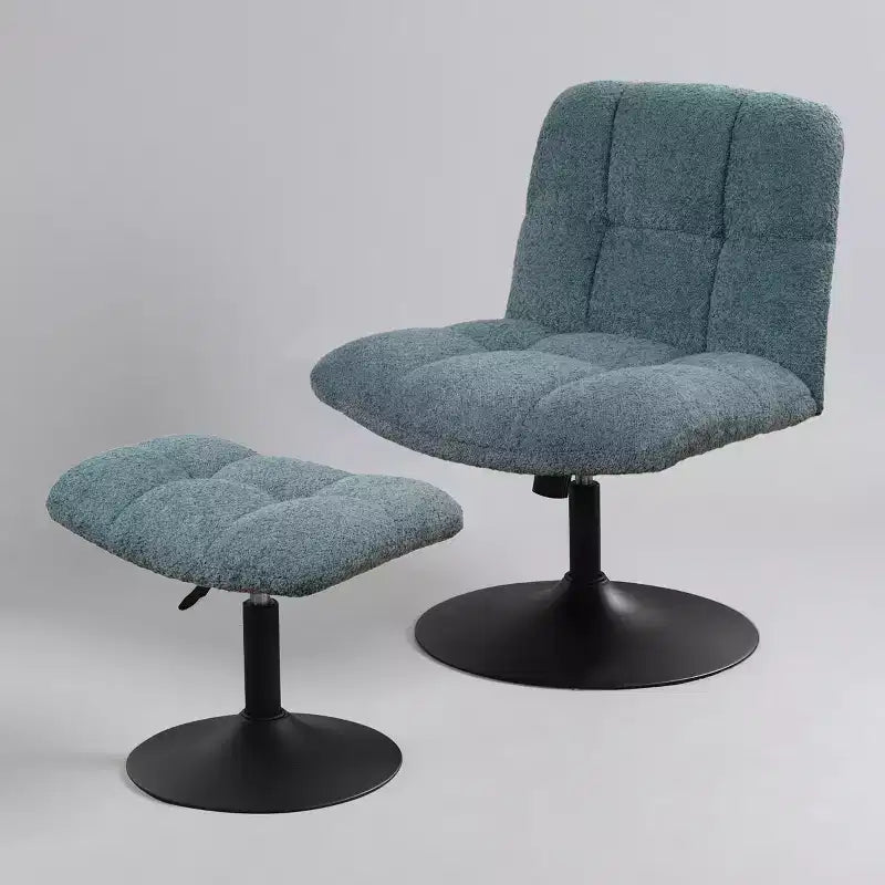 Poltrona girevole Art Leon Leisure in tessuto di lino con pouf, struttura in legno e metallo