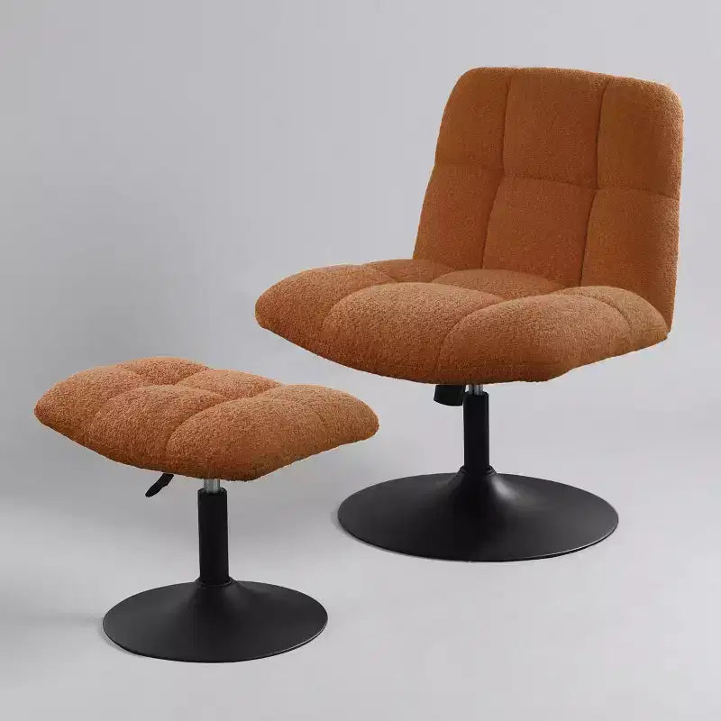 Poltrona girevole Art Leon Leisure in tessuto di lino con pouf, struttura in legno e metallo