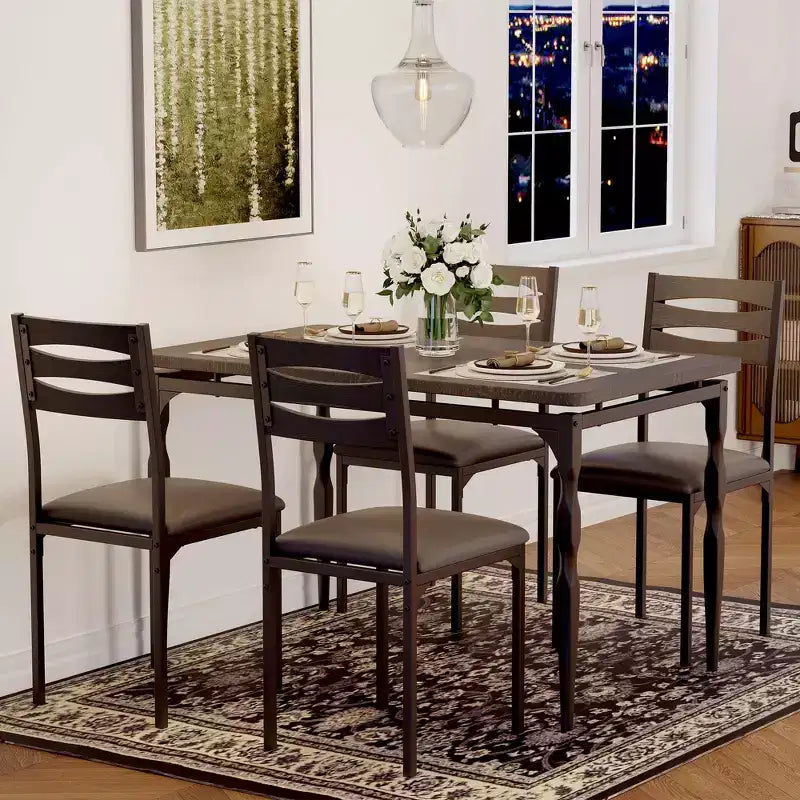 Set tavolo da pranzo da 5 pezzi, set tavolo da pranzo e sedie in stile industriale per 4 persone