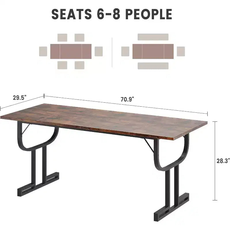 Tavolo da pranzo rettangolare grande da 71 pollici per 4-6 persone, gambe in ferro a bicchiere di vino, design contemporaneo elegante, mobili da sala da pranzo per appartamenti