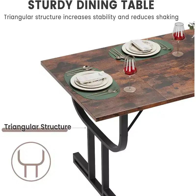 Tavolo da pranzo rettangolare grande da 71 pollici per 4-6 persone, gambe in ferro a bicchiere di vino, design contemporaneo elegante, mobili da sala da pranzo per appartamenti