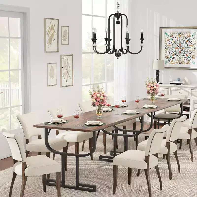 Tavolo da pranzo rettangolare grande da 71 pollici per 4-6 persone, gambe in ferro a bicchiere di vino, design contemporaneo elegante, mobili da sala da pranzo per appartamenti
