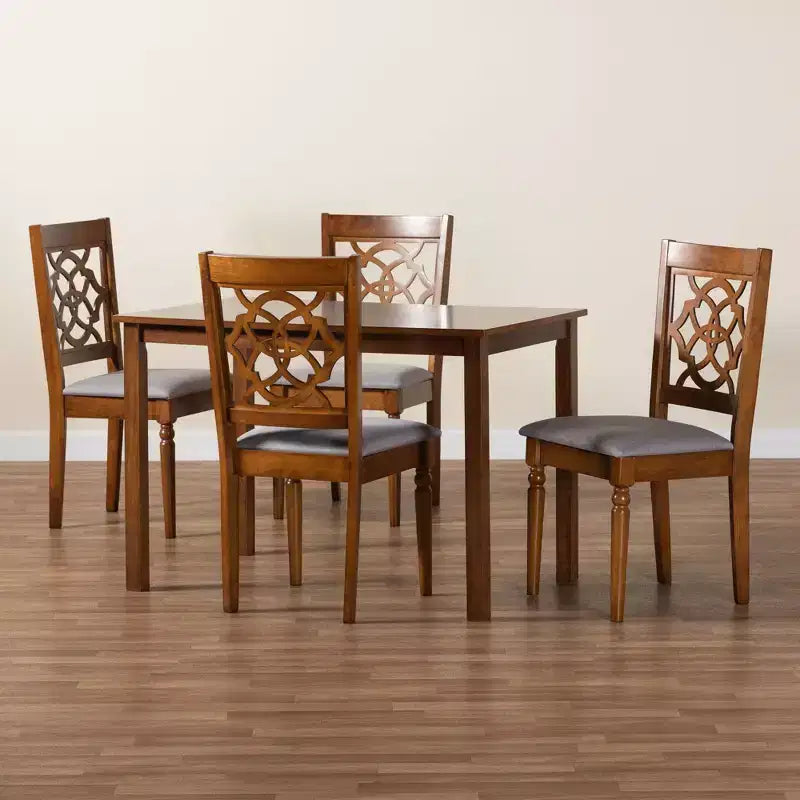Set da pranzo da 5 pezzi Baxton Studio Renaud moderno in legno grigio e marrone noce