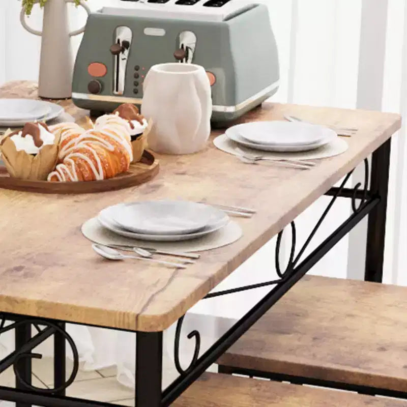 Set da pranzo con tavolo e 4 sedie, set tavolo e sedie da pranzo stile retrò industriale, tavolo e sedie da cucina, set da 5 pezzi per sala da pranzo, marrone