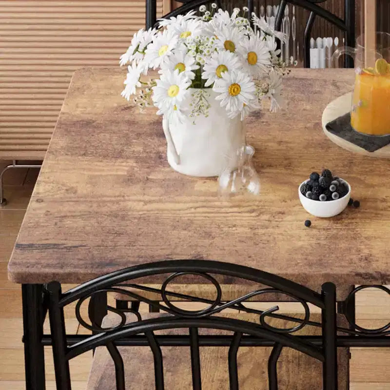 Set da pranzo con tavolo e 4 sedie, set tavolo e sedie da pranzo stile retrò industriale, tavolo e sedie da cucina, set da 5 pezzi per sala da pranzo, marrone