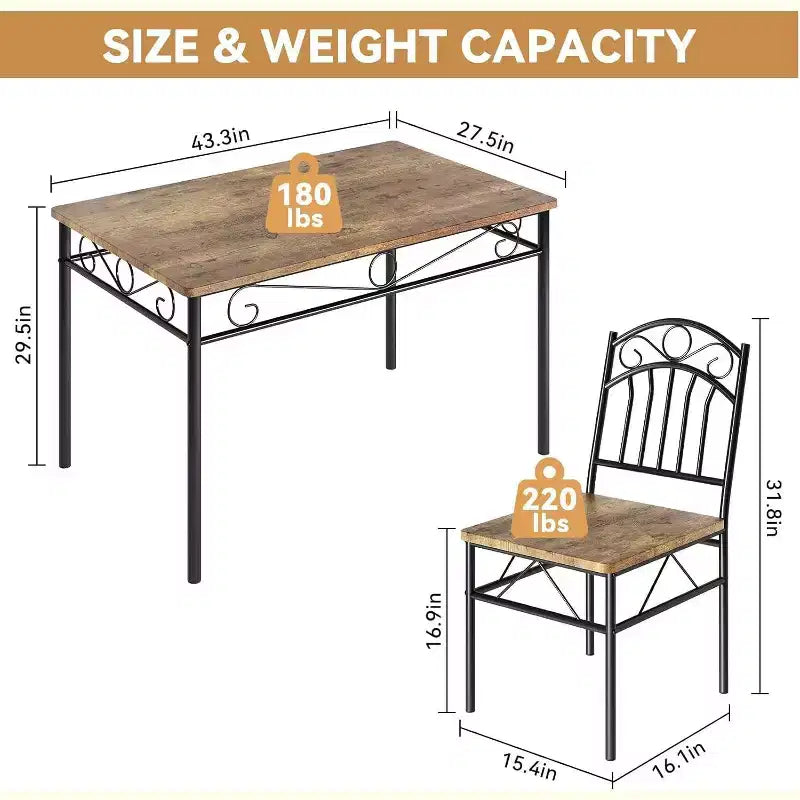 Set da pranzo con tavolo e 4 sedie, set tavolo e sedie da pranzo stile retrò industriale, tavolo e sedie da cucina, set da 5 pezzi per sala da pranzo, marrone