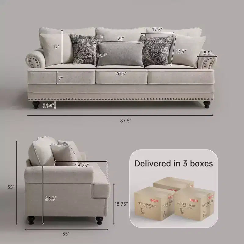 Piece Living Room Set, Modern Farmhouse Chenille Sofa and Loveseat with Nailhead Trim, Floral Accent Chair