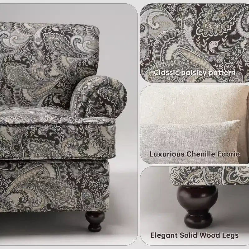 Piece Living Room Set, Modern Farmhouse Chenille Sofa and Loveseat with Nailhead Trim, Floral Accent Chair