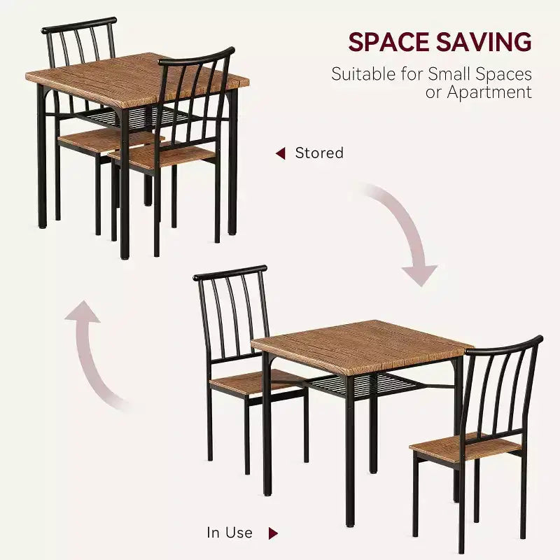Set da 2 Tavoli da Pranzo Quadrati Moderni da Interno con Design Salvaspazio, in MDF e Acciaio Inossidabile