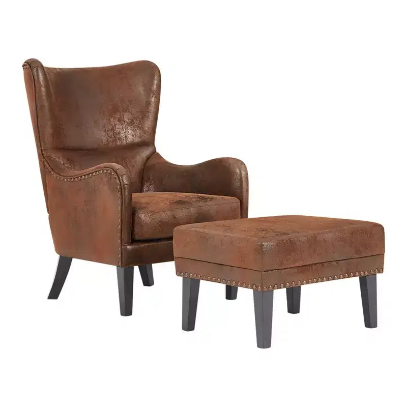 Christopher Knight Home Morgan vintage loungestoel met hoge rugleuning en verweerde afwerking, met voetenbank
