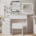 Vanity Desk with LED Lights, Makeup Vanity Desk with Sliding Mirror, Dressing Table with Drawers