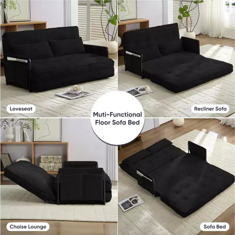 Mjkone multifunktionales Schlafsofa zum Zusammenklappen, Schlafsofa-Set für den Boden, bequemes Sofa mit Kissen, Rückenlehne mit 6 verstellbaren Positionen