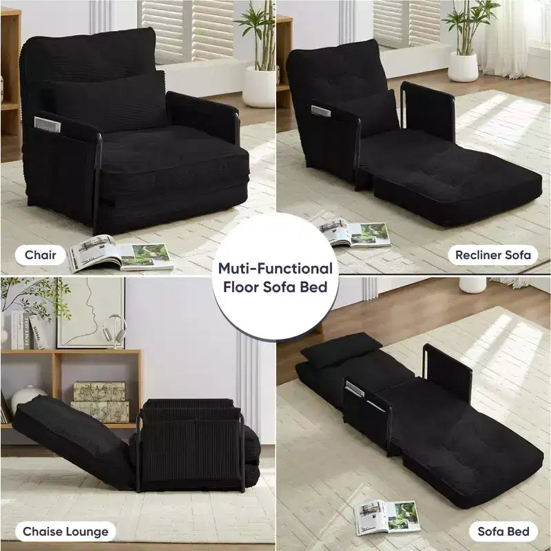 Mjkone multifunktionales Schlafsofa zum Zusammenklappen, Schlafsofa-Set für den Boden, bequemes Sofa mit Kissen, Rückenlehne mit 6 verstellbaren Positionen