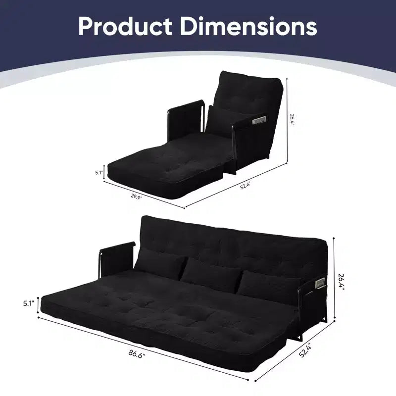 Mjkone multifunktionales Schlafsofa zum Zusammenklappen, Schlafsofa-Set für den Boden, bequemes Sofa mit Kissen, Rückenlehne mit 6 verstellbaren Positionen