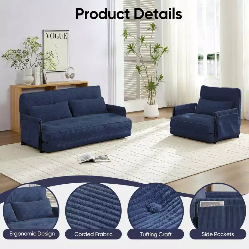 Mjkone multifunktionales Schlafsofa zum Zusammenklappen, Schlafsofa-Set für den Boden, bequemes Sofa mit Kissen, Rückenlehne mit 6 verstellbaren Positionen
