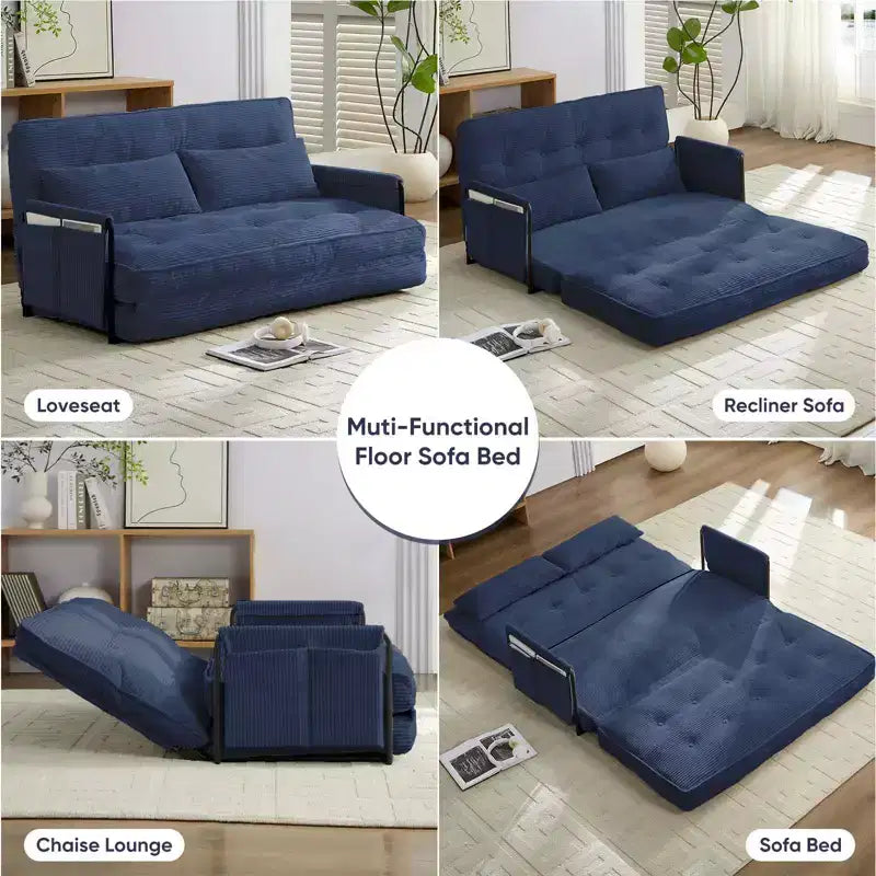 Mjkone multifunktionales Schlafsofa zum Zusammenklappen, Schlafsofa-Set für den Boden, bequemes Sofa mit Kissen, Rückenlehne mit 6 verstellbaren Positionen