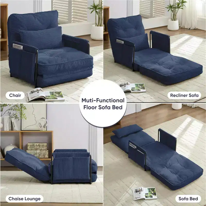 Mjkone multifunktionales Schlafsofa zum Zusammenklappen, Schlafsofa-Set für den Boden, bequemes Sofa mit Kissen, Rückenlehne mit 6 verstellbaren Positionen