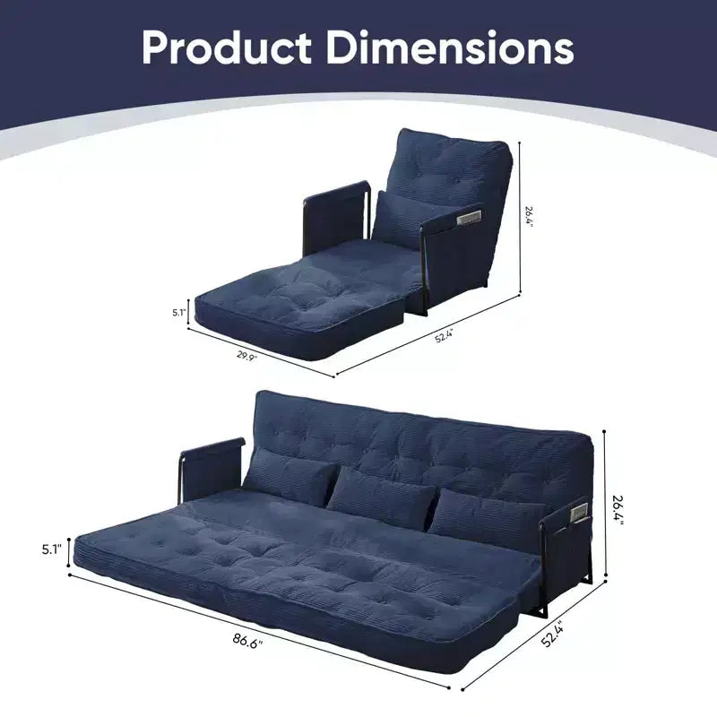 Mjkone multifunktionales Schlafsofa zum Zusammenklappen, Schlafsofa-Set für den Boden, bequemes Sofa mit Kissen, Rückenlehne mit 6 verstellbaren Positionen