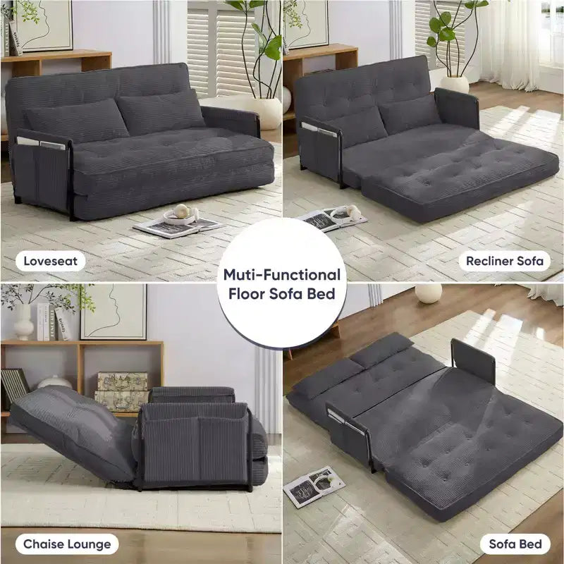 Mjkone multifunktionales Schlafsofa zum Zusammenklappen, Schlafsofa-Set für den Boden, bequemes Sofa mit Kissen, Rückenlehne mit 6 verstellbaren Positionen